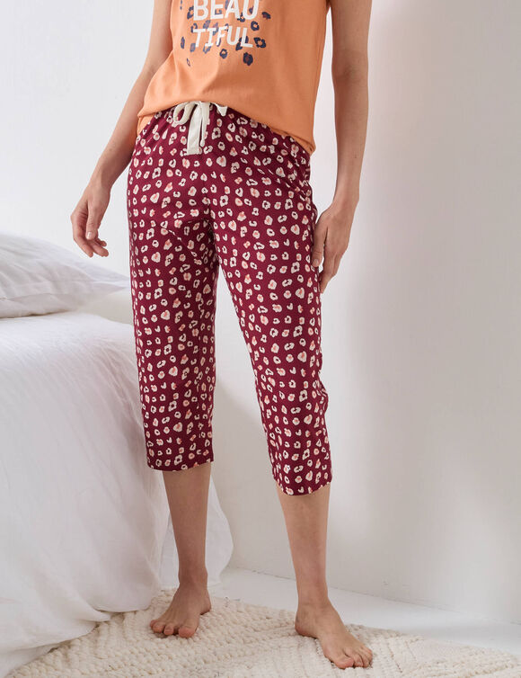 Pantacourt pyjama imprimé "Beautiful" (bordeaux / écru) Pantacourt pyjama imprimé "Beautiful" (bordeaux / écru)